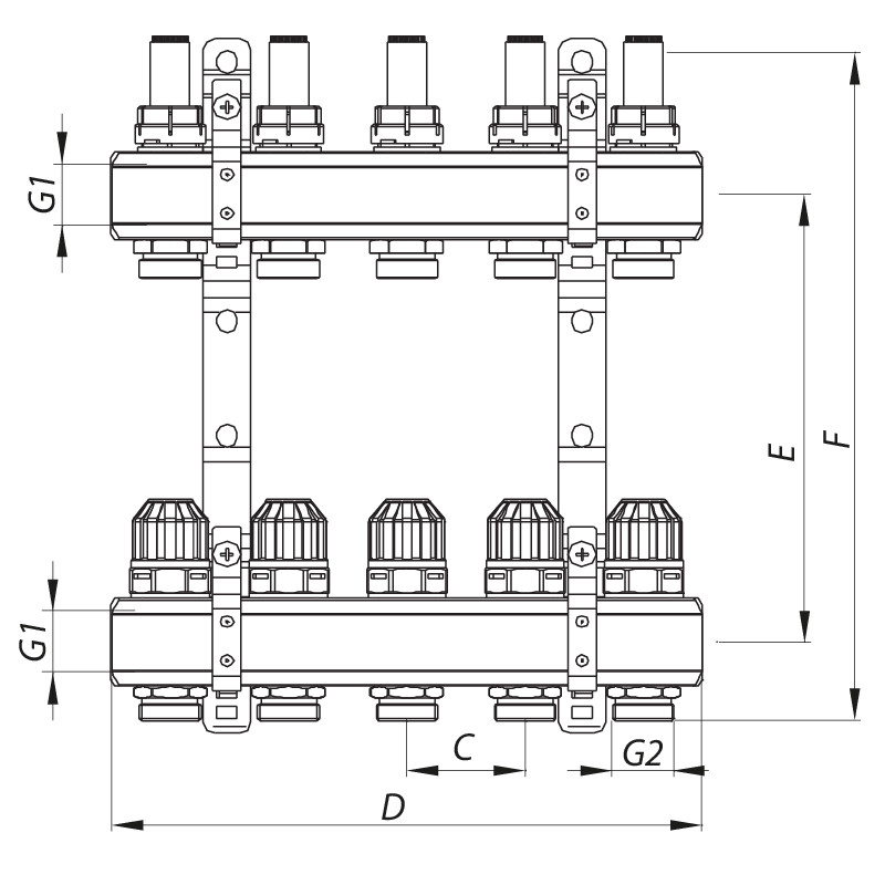 Колекторний блок з витратомірами KOER KR.1110-08 1"x8 ways - Зображення 5