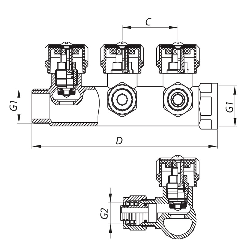 Колектор на 2 контура KOER KR.1121-2 3/4"x2 WAYS - Зображення 2