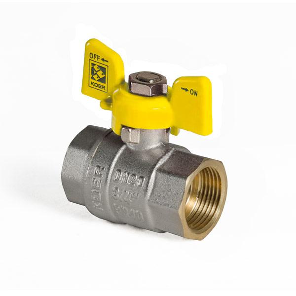 Кран кульовий KOER KR.217.G - 3/4" FF ГГМ YELLOW, ручка "метелик" жовта - Зображення 2
