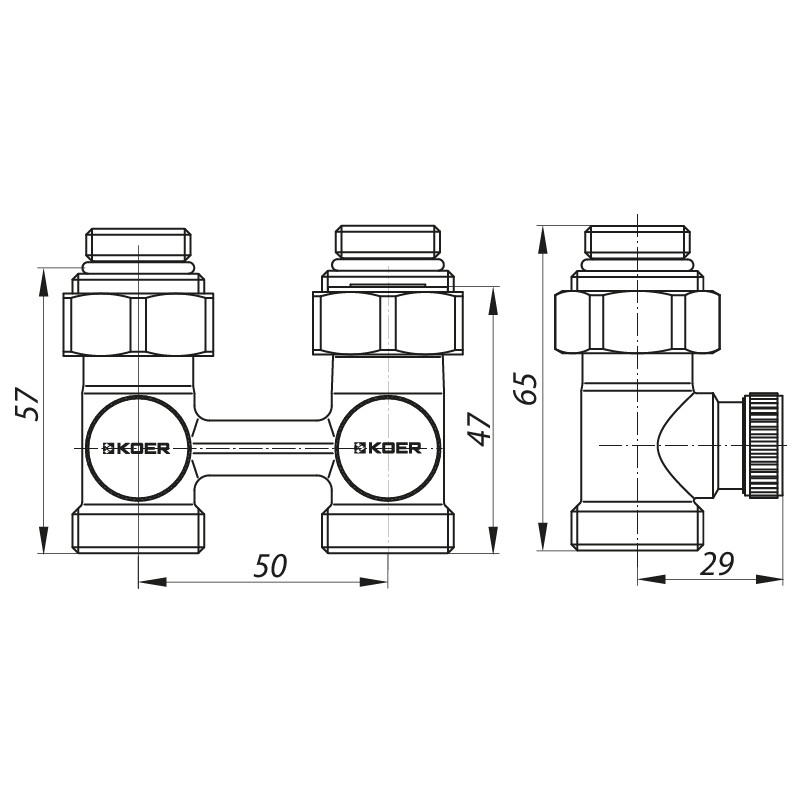 Вузол нижнього підключення радіатора прямий 3/4'' KOER KR.1131 - Зображення 2