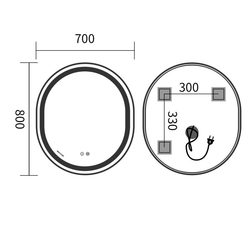 Дзеркало Mixxus Premium ELLIPSE MV05-80x70-Reverse BLACK з Led Touch, Anti-fog, димером - Зображення 8