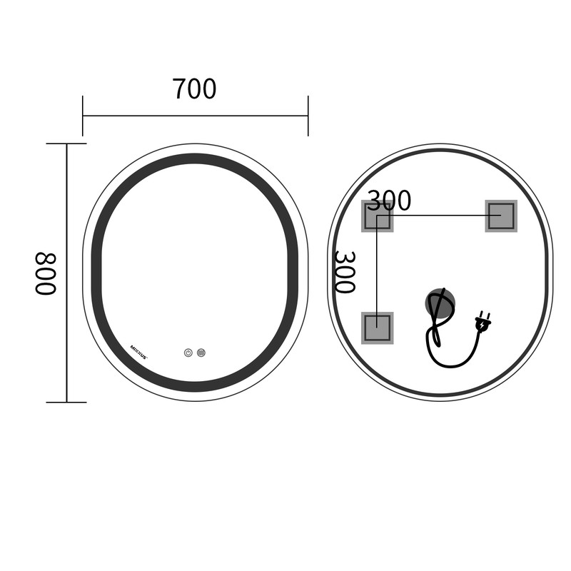 Дзеркало Mixxus Premium ELLIPSE MV05-80x70-Reverse з Led Touch, Anti-fog, димером - Зображення 5