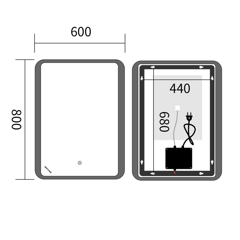 Дзеркало Mixxus Premium OLIVARY MR19-80x60-Reverse з Led Touch, Anti-fog, димером - Зображення 4