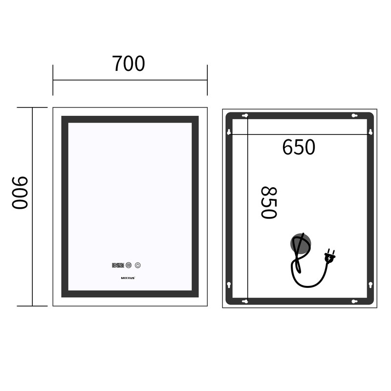 Дзеркало Mixxus Premium FLASH MR21-70x90 з Led Touch, Anti-fog, димером, регулятором яскравості, годинником - Зображення 8