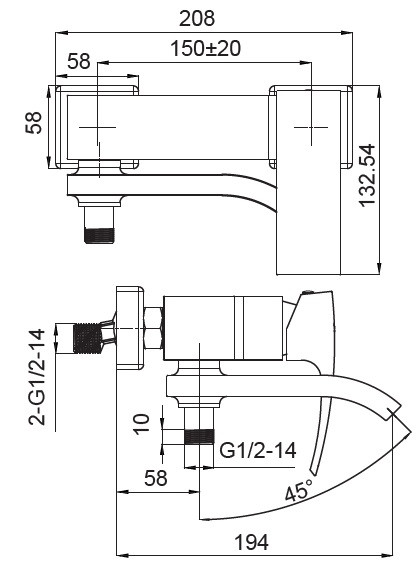 Змішувач для ванни KOER KB-41007-04 з коротким виливом - Зображення 2