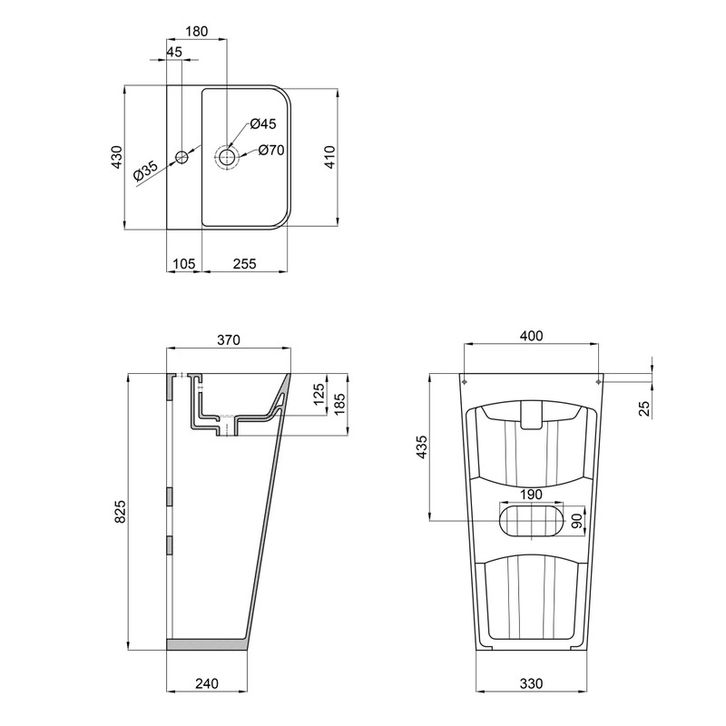 Раковина-моноблок Mixxus STYLE-1101 з отвором під змішувач і переливом 440×380×830 мм, білий - Зображення 2