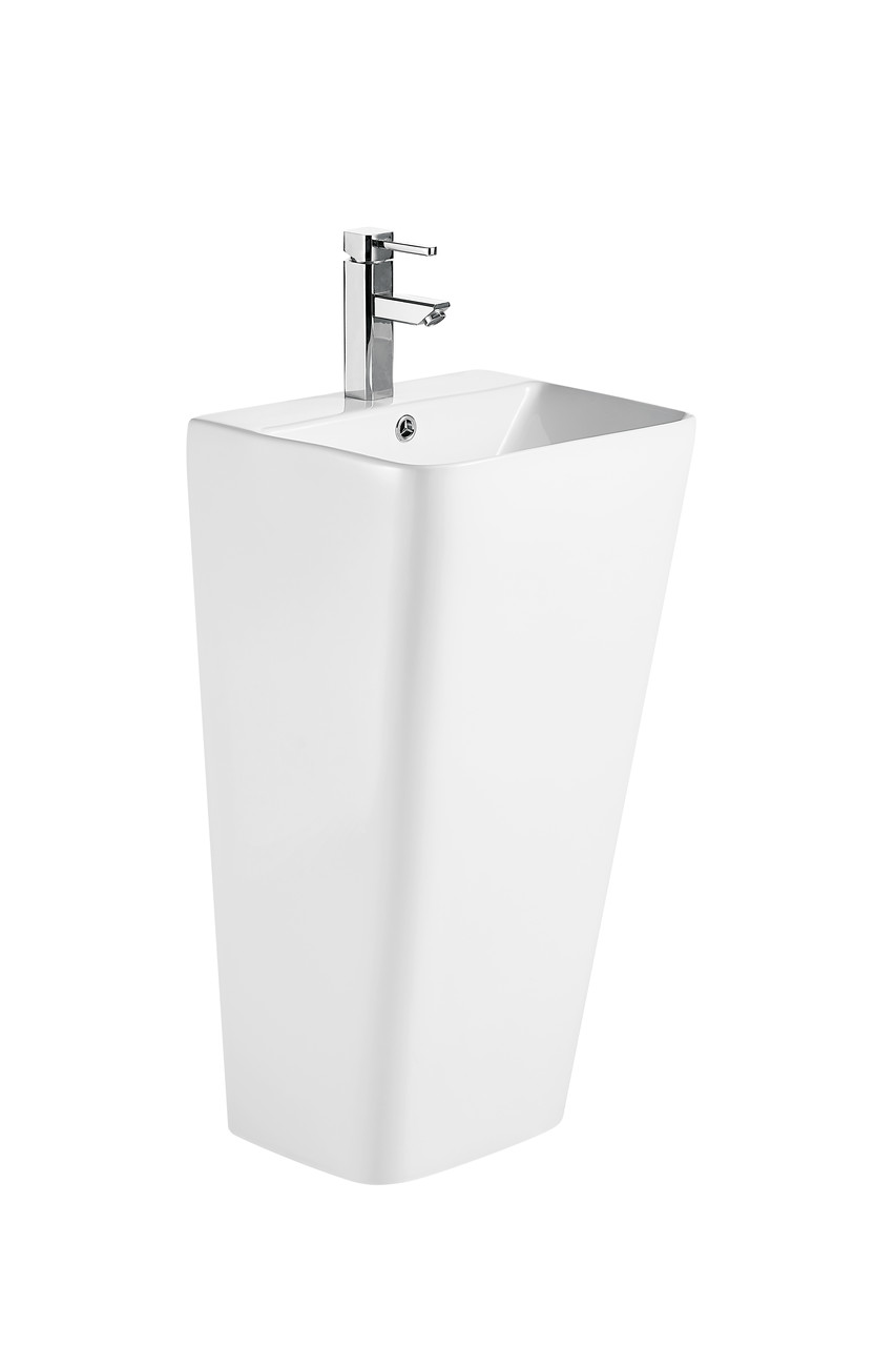 Раковина-моноблок Mixxus STYLE-1101 з отвором під змішувач і переливом 440×380×830 мм, білий - Зображення 8