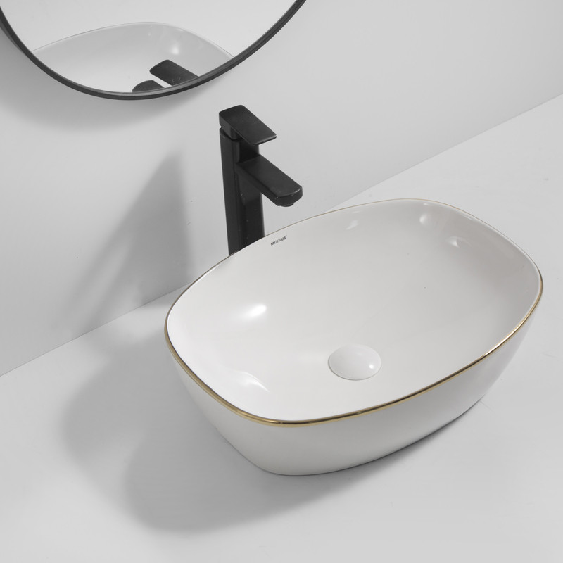 Раковина накладна Mixxus Premium DIVERSE-0109, з золотим кантом 500×380×140 мм - Зображення 3