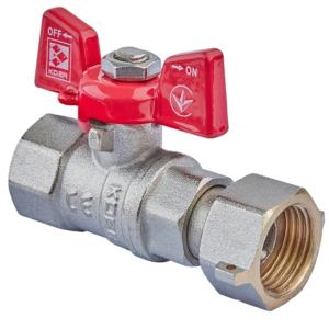 Кран кульовий KOER KR.222 - 1/2" FF ГГМ з накидною гайкою, ручка "метелик" червона