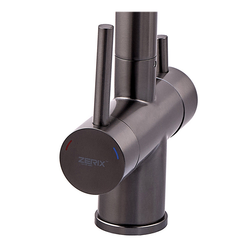 Змішувач для кухні з гнучким виливом на дві води Zerix KIT-021 Graphite REFL.Black з нерж. сталі - Зображення 4