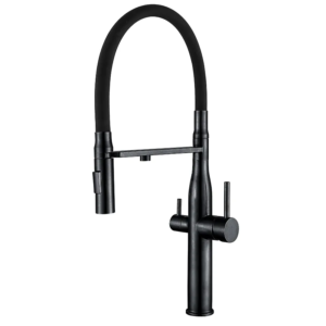 Кухонний змішувач на дві води з гнучким виливом Mixxus VTM-021 Black Refl.Black