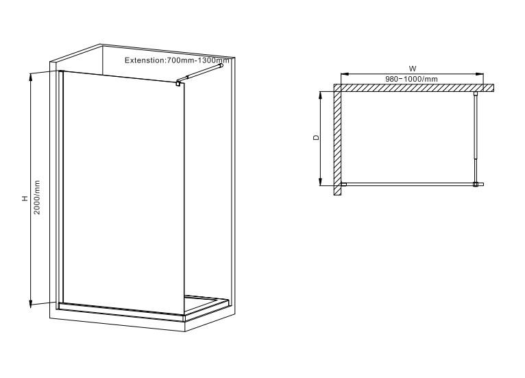 Душова перегородка Mixxus Premium FLAT SP02-100x200-TR Black Walk-In прозоре скло 8мм - Зображення 4