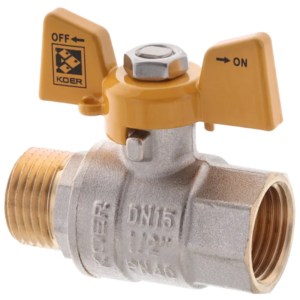 Кран кульовий KOER KR.218.G - 1/2" FM ГШМ YELLOW, ручка "метелик" жовта