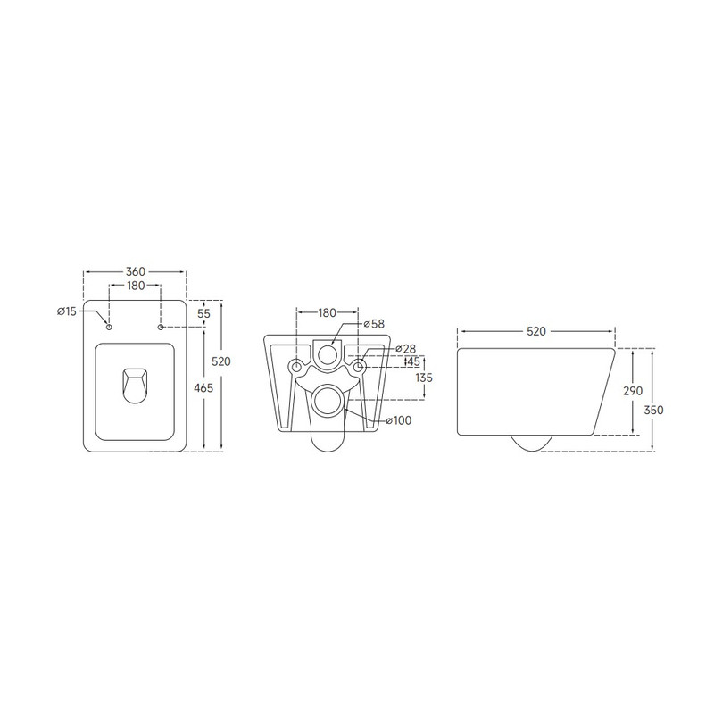 Унітаз підвісний Mixxus QUADRO-0304-R 520×360×365 мм, система змиву RIMLESS, білий - Зображення 3