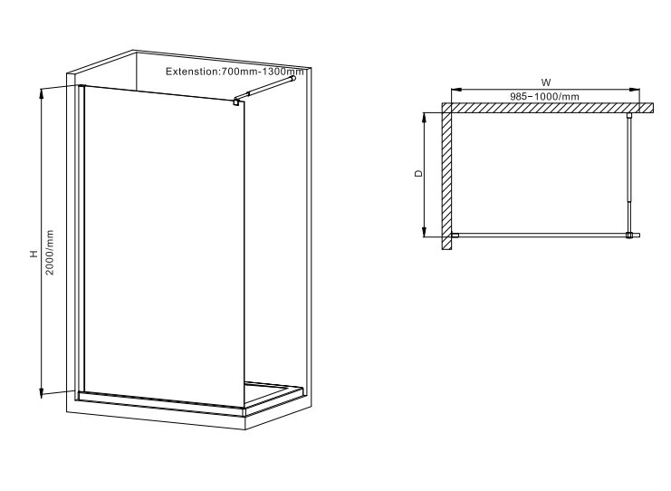 Душова перегородка Mixxus Premium FLAT SP01-100x200-TR Chrome Walk-In прозоре скло 8мм - Зображення 2