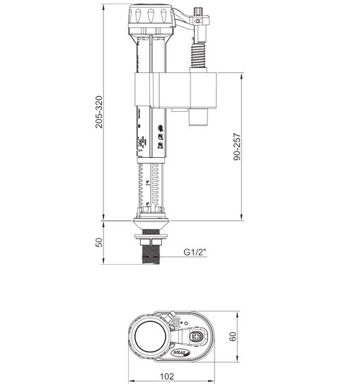 Арматура наповнювальна KOER KT-0103-1/2" з нижнім підведенням та латунним різьбленням 1/2" - Зображення 3
