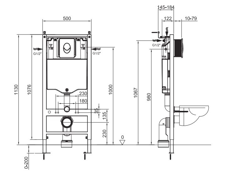 Інсталяція для підвісного унітазу KOER KT-0407 500x126x1150mm, без панелі змиву - Зображення 5