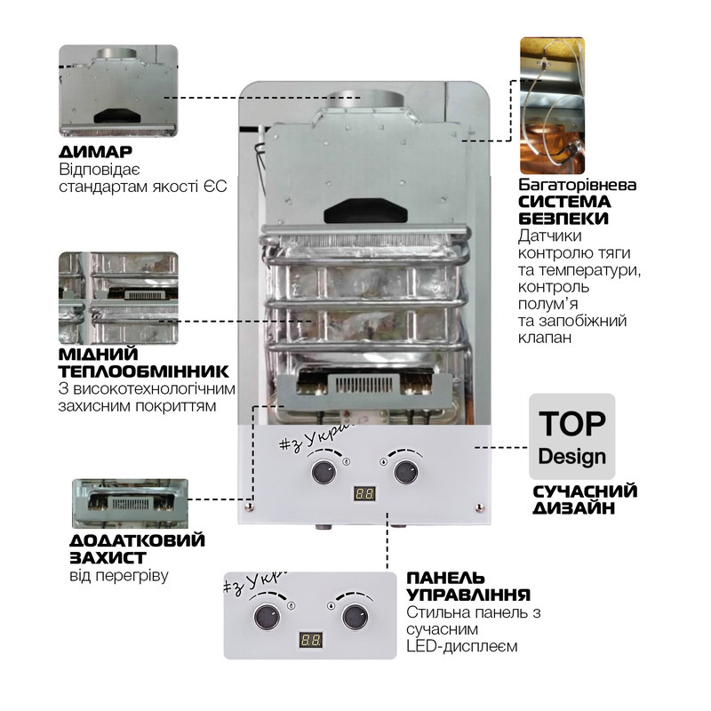 Газова колонка MIXXUS GWH-0610 BASIC GLASS димохідна 10 л/хв - Зображення 2