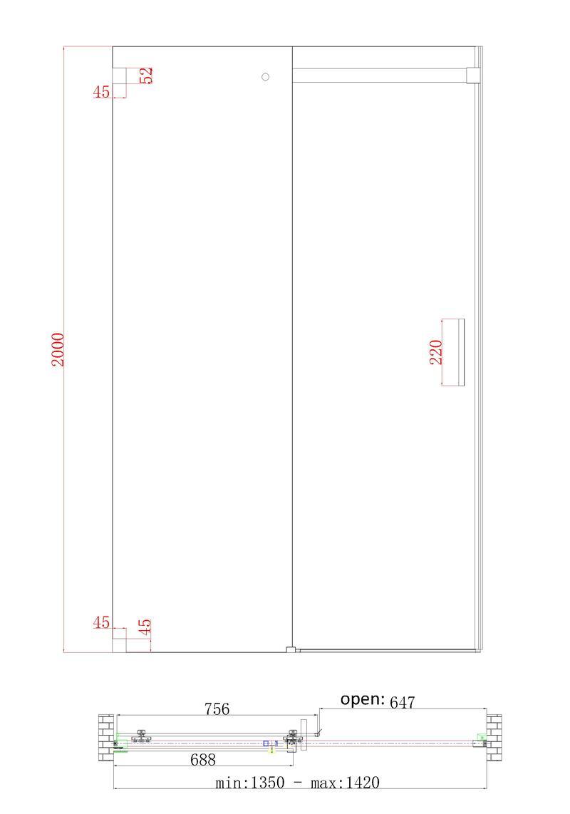 Двері в нішу KOER SR SD02-140x200-TR-01 прозоре скло Easy Clean 8мм, хром - Зображення 4