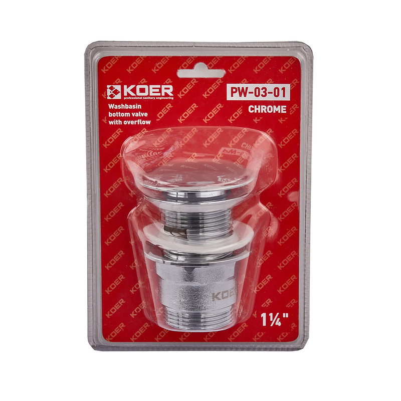 Донний клапан для раковини з переливом KOER PW-03-01 автоматичний 1 1/4'' - Зображення 3