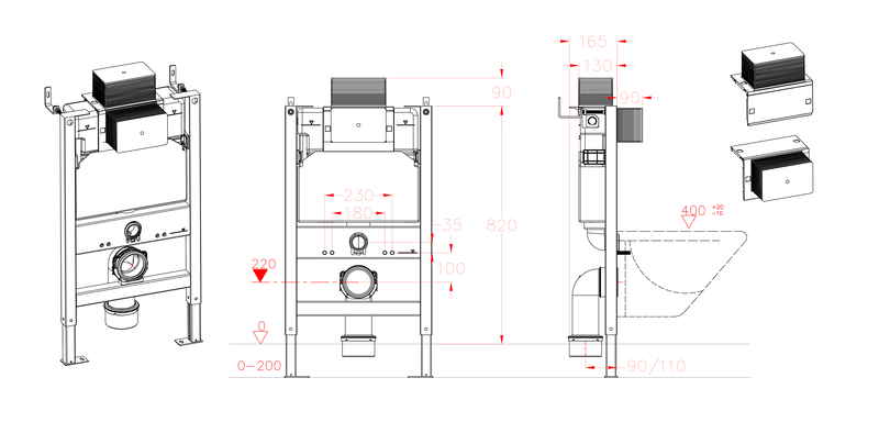 Інсталяція для підвісного унітазу KOER KT-0403 500x165x820mm без панелі змиву - Зображення 5