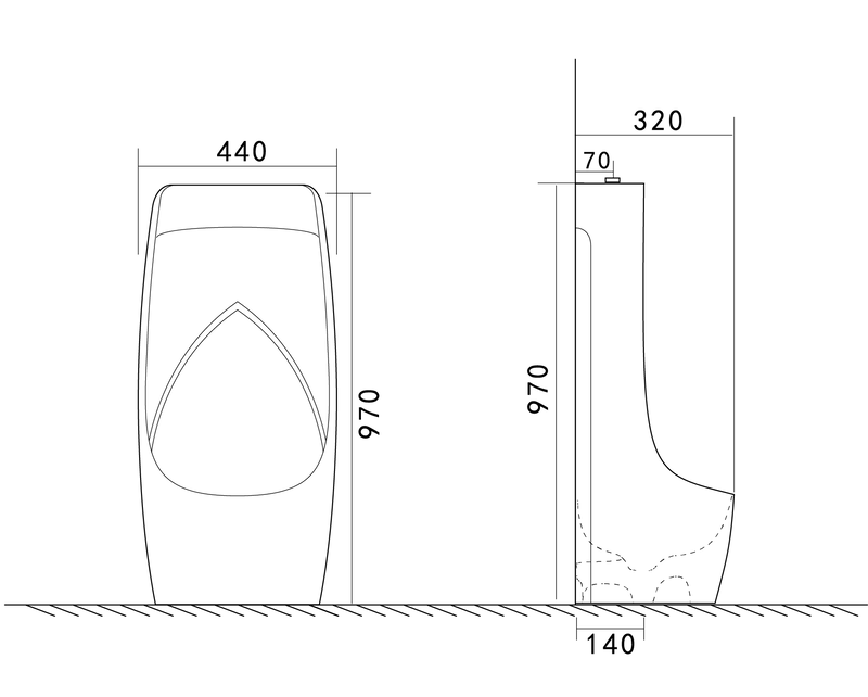 Пісуар підлоговий Mixxus Premium BEVEL-0902 440×320×970 мм з краном для пісуара, білий - Зображення 8