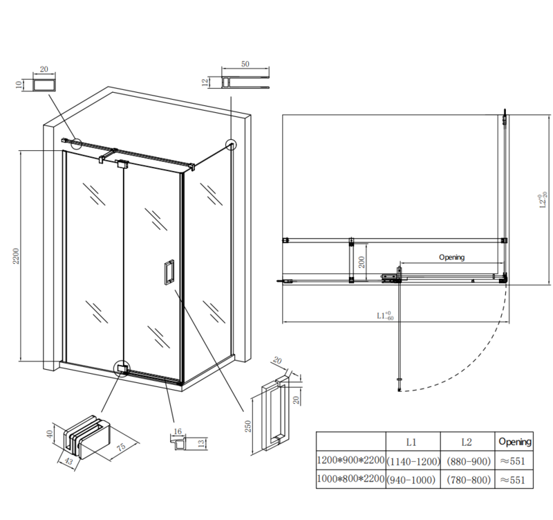 Душова кабіна без піддону KOER SR SC02-120x90x200-TR-01 прозоре скло Easy Clean 8мм, хром - Зображення 2