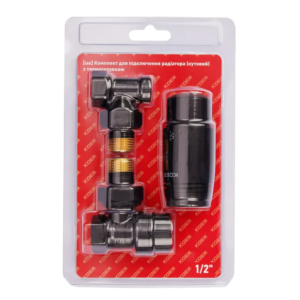 Комплект для підключення радіатора KOER SET-24.Black - 1/2'' кутовий з термоголовкою