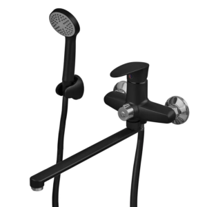 Змішувач для ванни Plamix CEZAR-006 EURO SET Matte black, зі шлангом, лійкою та кронштейном