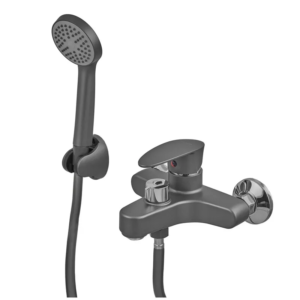 Змішувач для ванни Plamix CEZAR-009 EURO SET Graphite, зі шлангом, лійкою та кронштейном