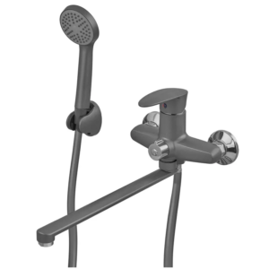 Змішувач для ванни Plamix CEZAR-006 EURO SET Graphite, зі шлангом, лійкою та кронштейном