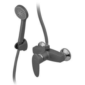 Змішувач для душової кабіни Plamix CEZAR-003 SET Graphite, зі шлангом, лійкою та кронштейном