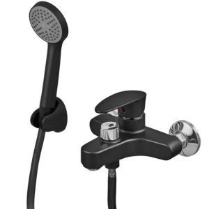 Змішувач для ванни Plamix CEZAR-009 EURO SET Matte black, зі шлангом, лійкою та кронштейном