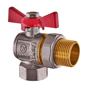 Кран з американкою кутовий, Waterpro WP400-20FMW-L - 3/4" ручка "метелик" червона