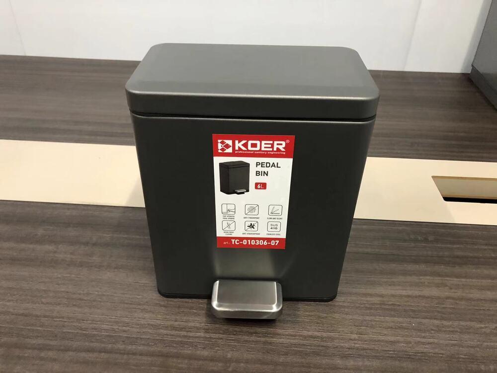 Відро для сміття з плавним закриттям прямокутне KOER TC-010306-07 6 л колір графіт - Зображення 6