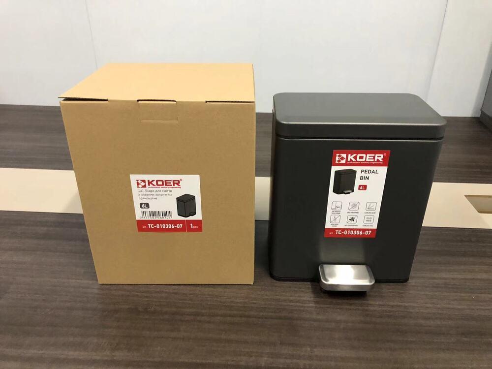 Відро для сміття з плавним закриттям прямокутне KOER TC-010306-07 6 л колір графіт - Зображення 8