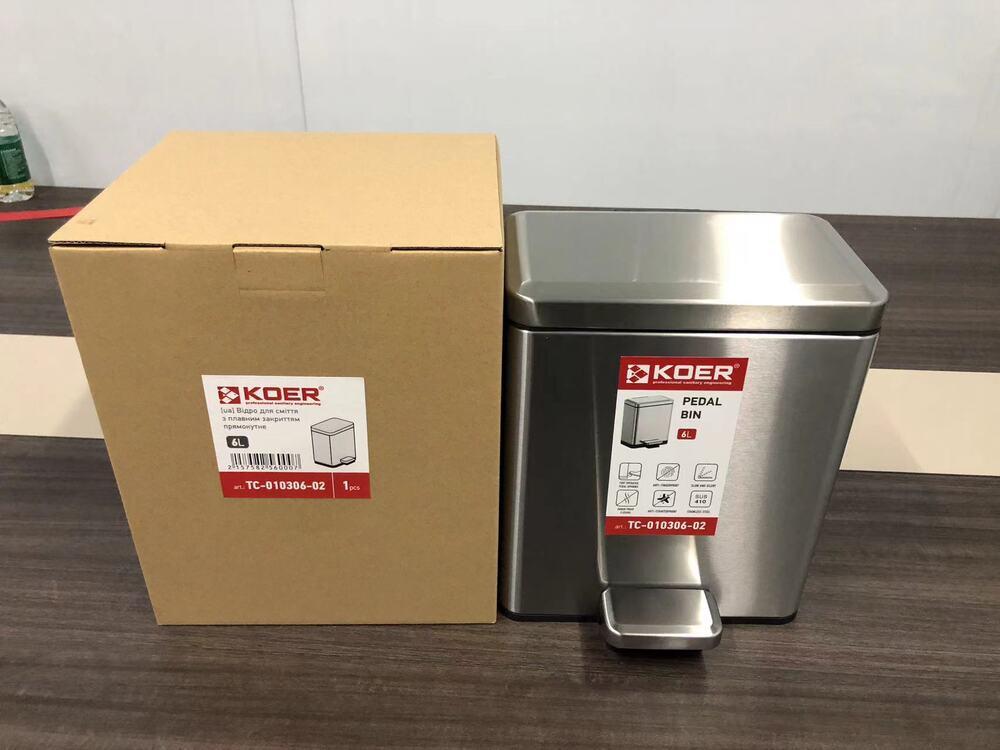 Відро для сміття з плавним закриттям прямокутне KOER TC-010306-02 6 л колір нержавійка - Зображення 7