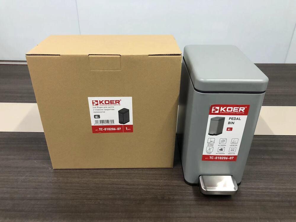 Відро для сміття з плавним закриттям прямокутне KOER TC-010206-07 6 л колір сірий - Зображення 5