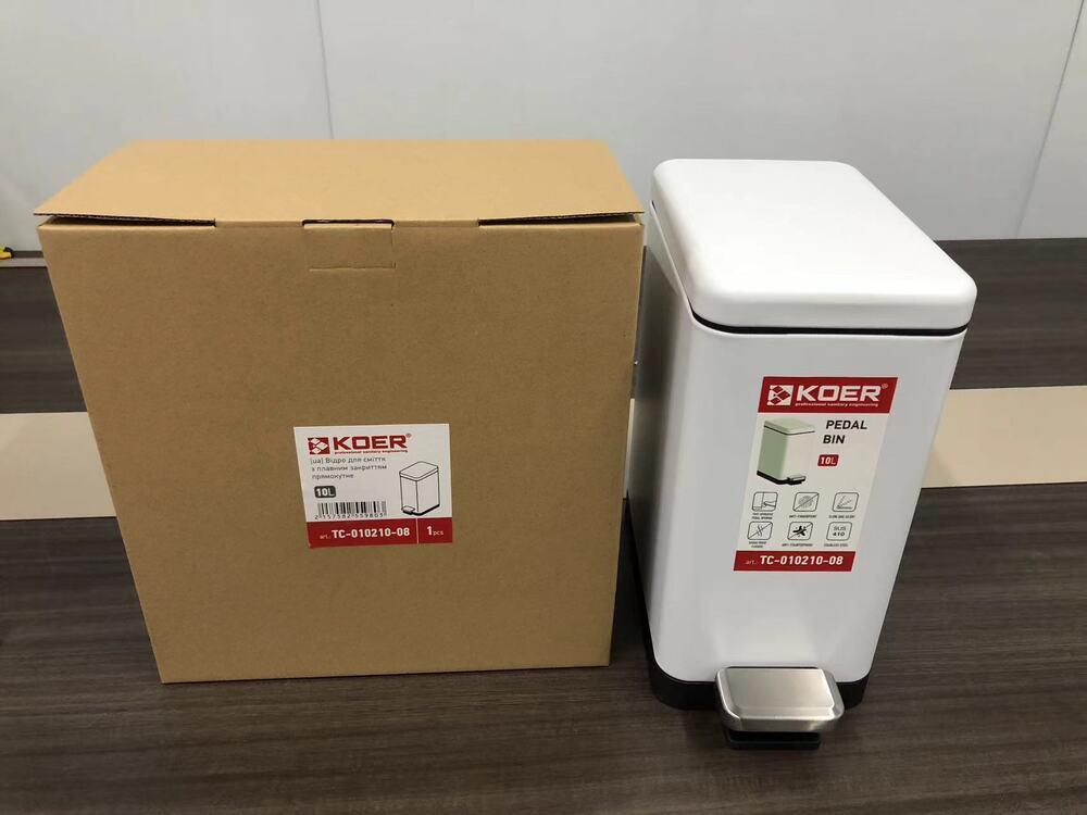 Відро для сміття з плавним закриттям прямокутне KOER TC-010210-08 10 л колір білий - Зображення 5