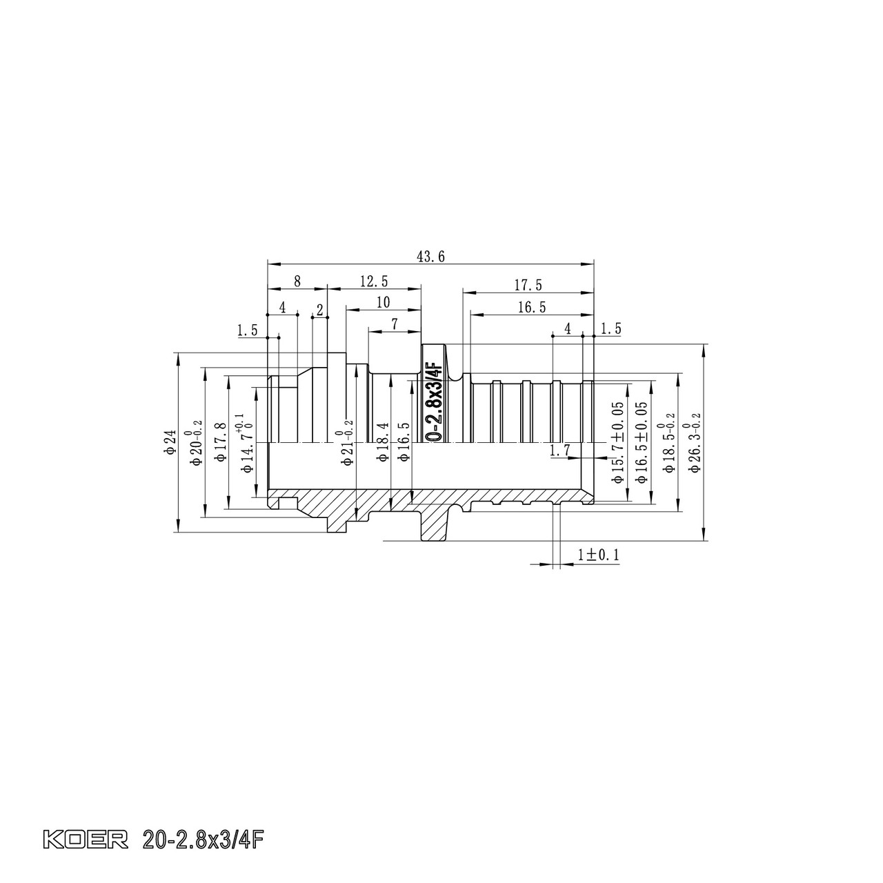 Перехідник під євроконус з накидною гайкою Koer KA.A08F-20E - 20(2.8mm) x 3/4"F (KR4870) - Зображення 2