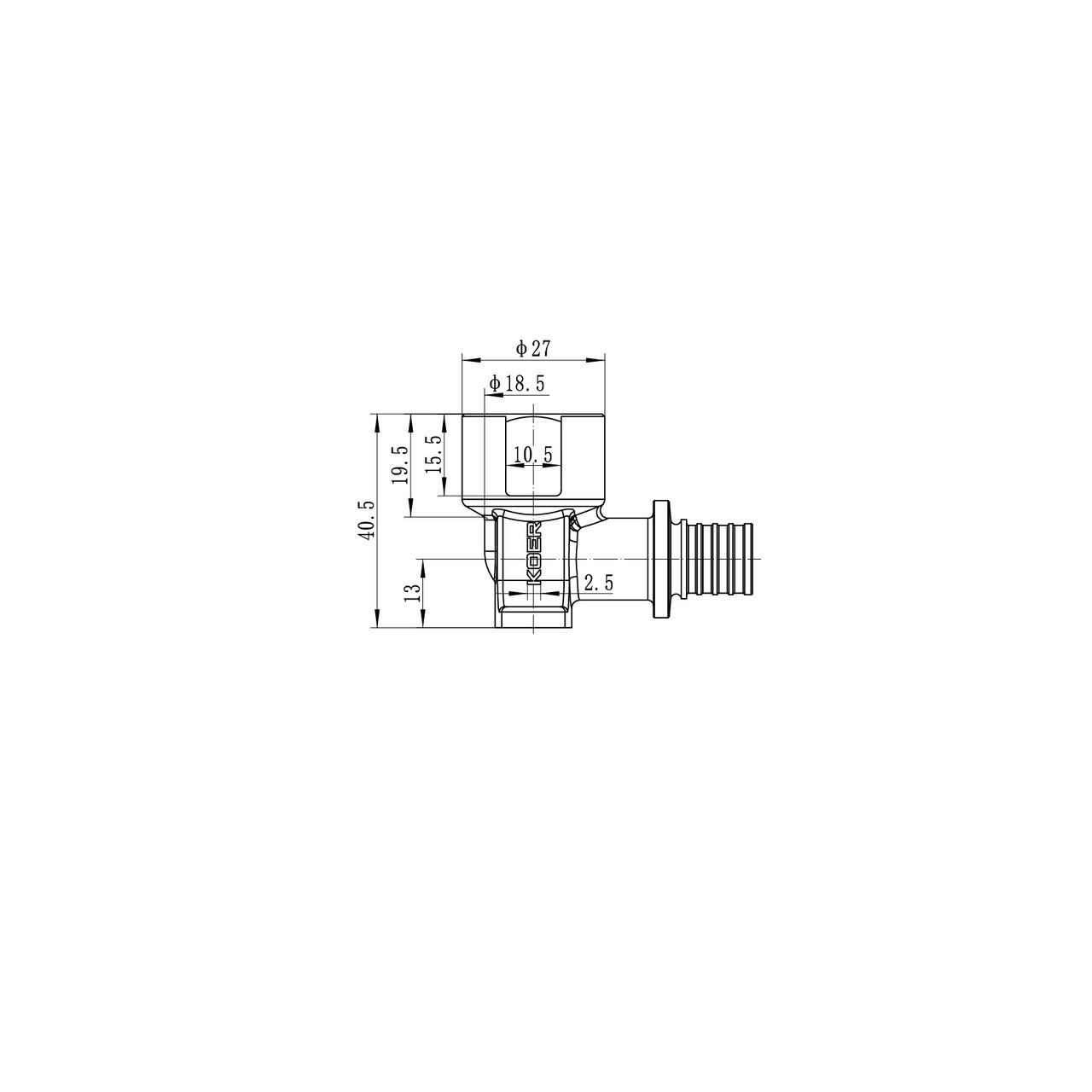 Кутник перехідний настінний з ВР Koer KA.LW06F-16 - 16(2.2mm) x 1/2"F (KR4880) - Зображення 4