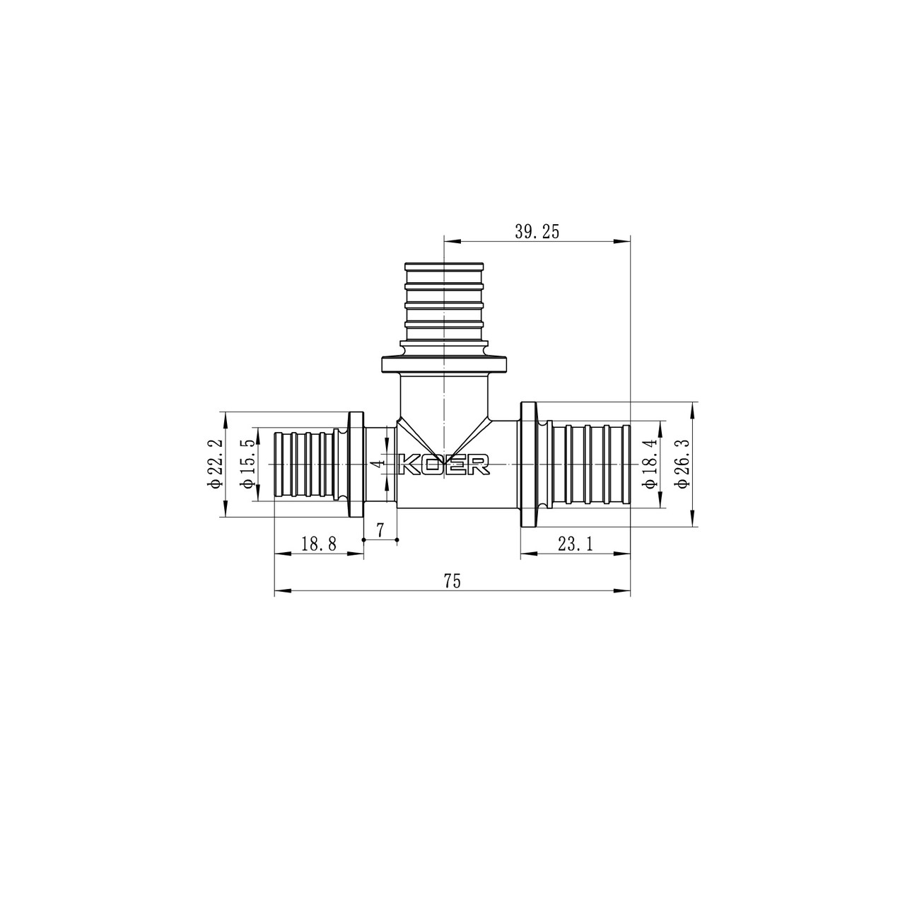 Трійник перехідний Koer KA.T20-20-16 - 20(2.8mm) x 20(2.8mm) x 16(2.2mm) (KR4889) - Зображення 3