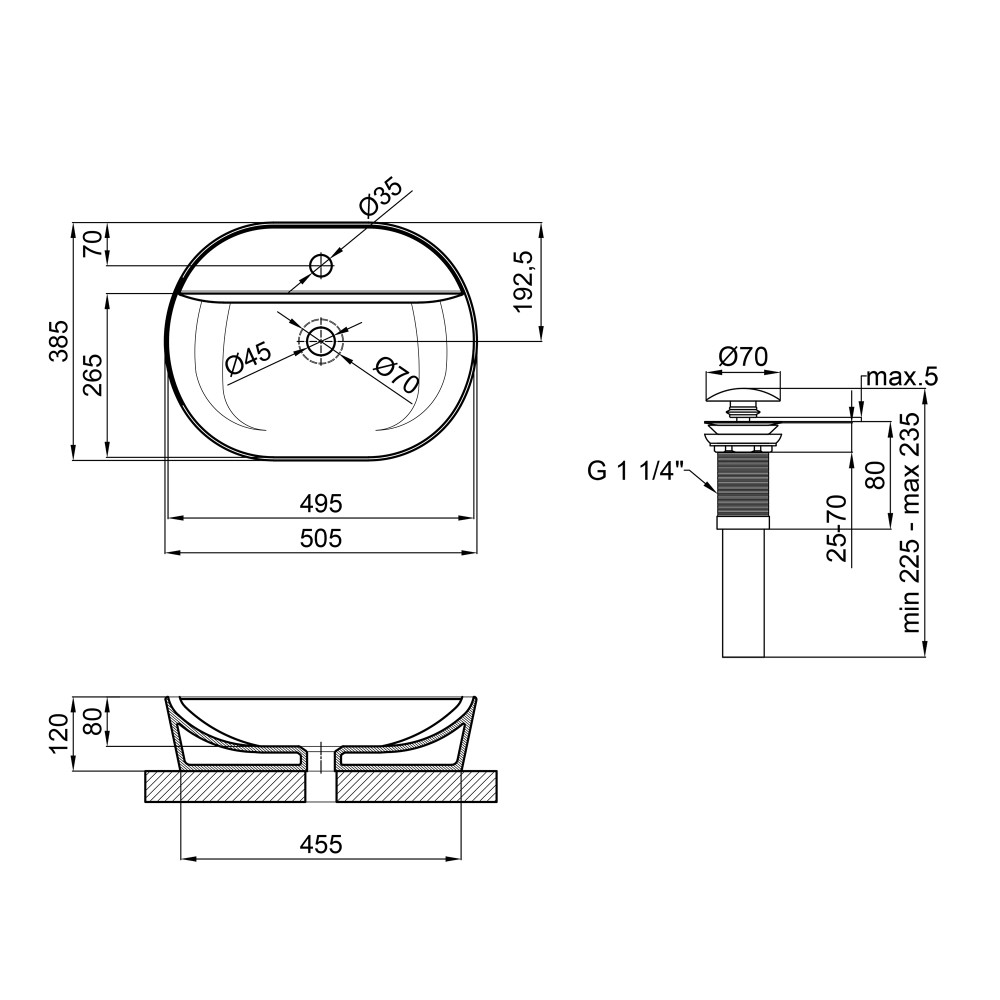 Раковина накладна Mixxus Premium ELLIPSE-0203 510×375×120 мм з отвором під змішувач, білий - Зображення 6