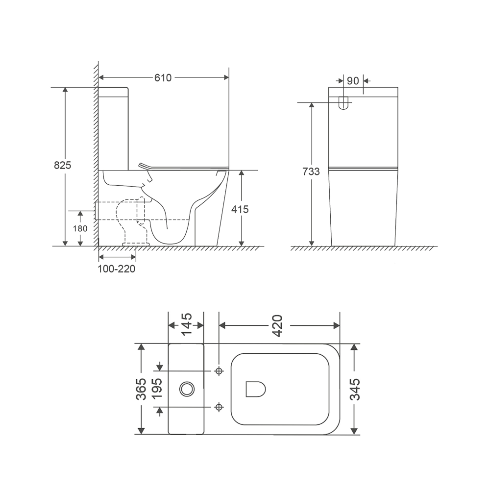 Чаша унітазу-компакту Mixxus Premium Quadro-0401-T1 Bowl 610х365х825 Tornado 1.0 без сидіння - Зображення 4
