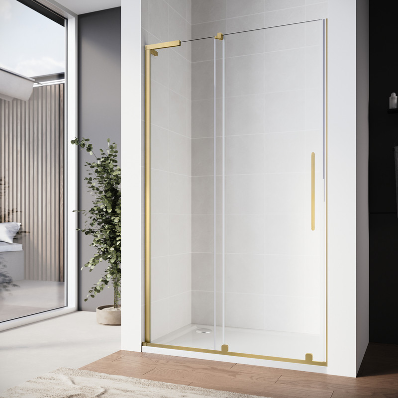 Двері у нішу Walk-In розсувні KOER SR SD07-120x200-R-TR-12 прозоре скло Easy Clean 8мм Матове золото - Зображення 4