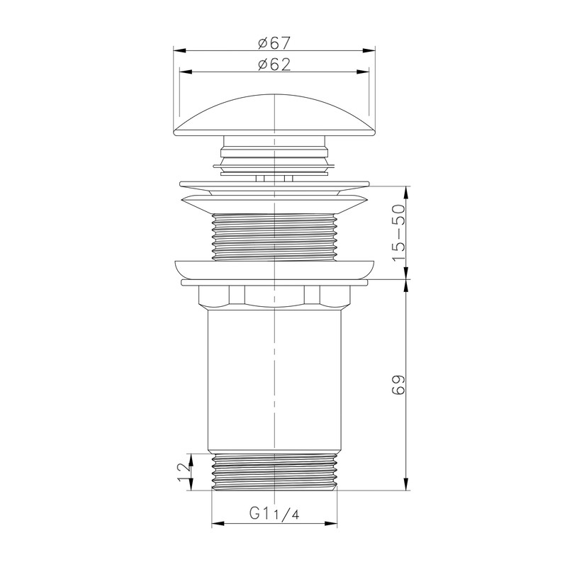 Донний клапан для раковини KOER PW-08-11 1 1/4'' без переливу автоматичний СLICK-СLACK - Зображення 2