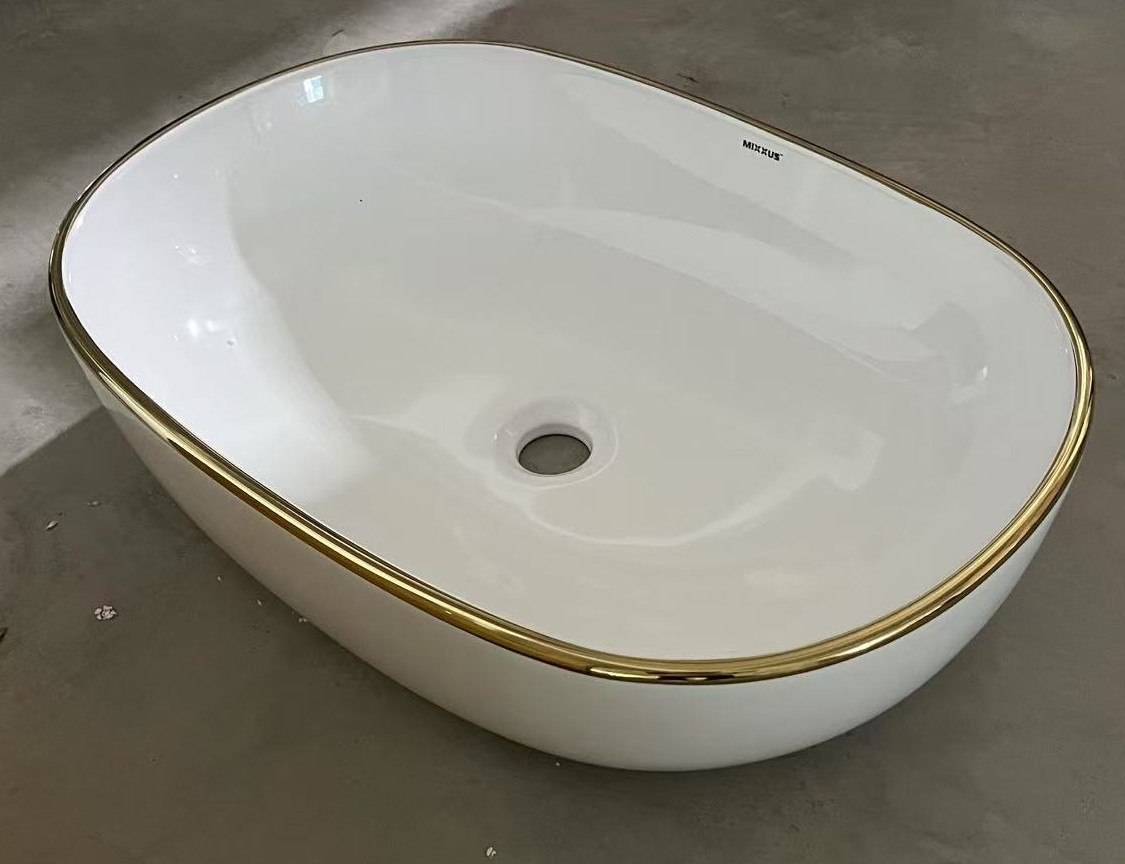 Раковина накладна Mixxus Premium ELLIPSE-0105 EDGE GOLD 600х400х150mm - Зображення 4