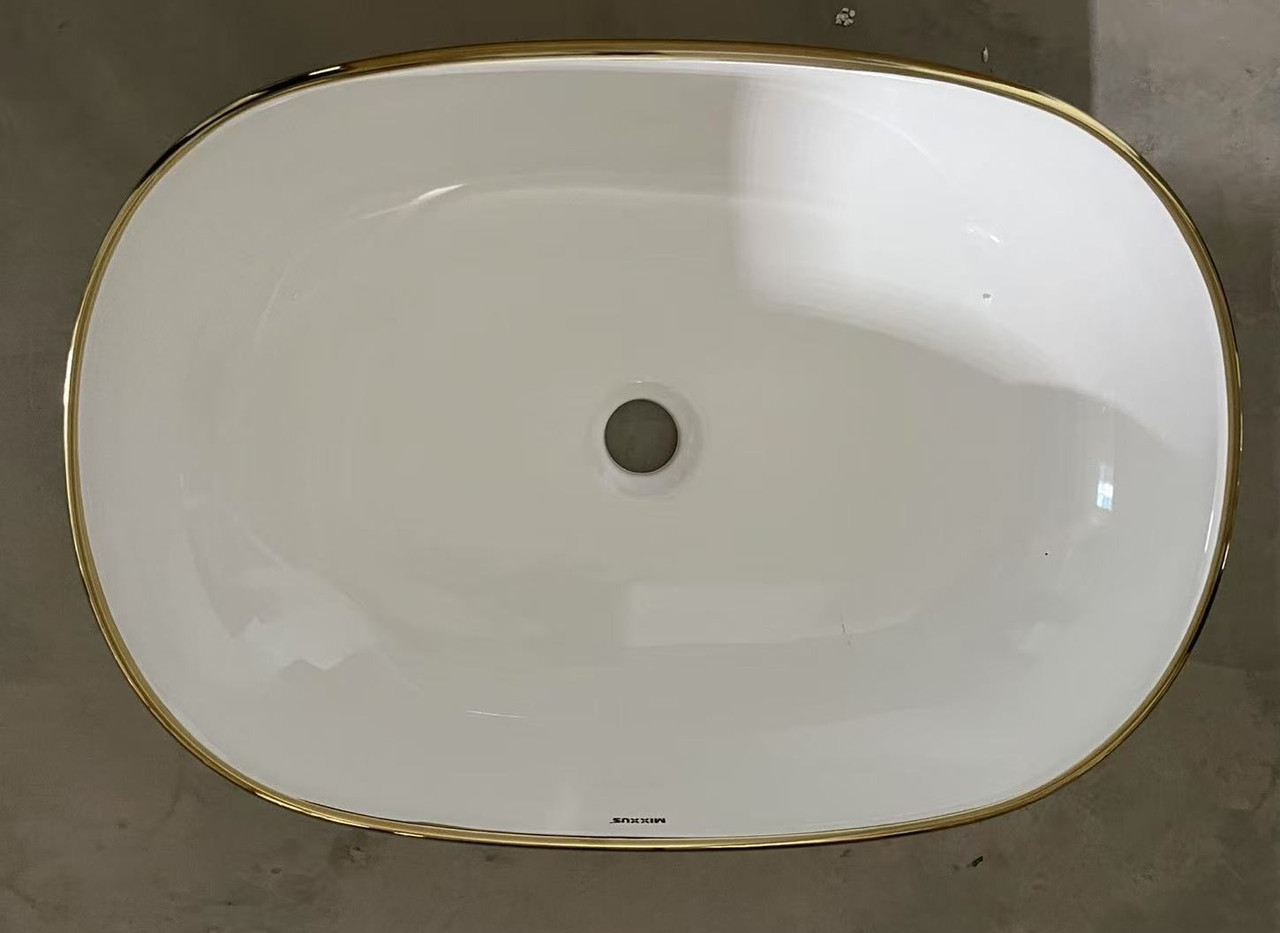 Раковина накладна Mixxus Premium ELLIPSE-0105 EDGE GOLD 600х400х150mm - Зображення 7