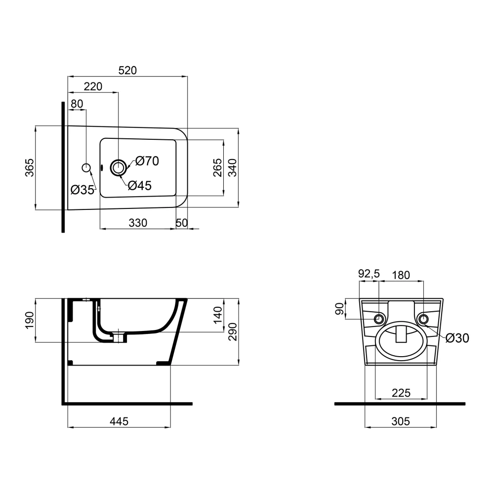 Біде підвісне Mixxus QUADRO-0502 520×360×290 мм, білий - Зображення 7