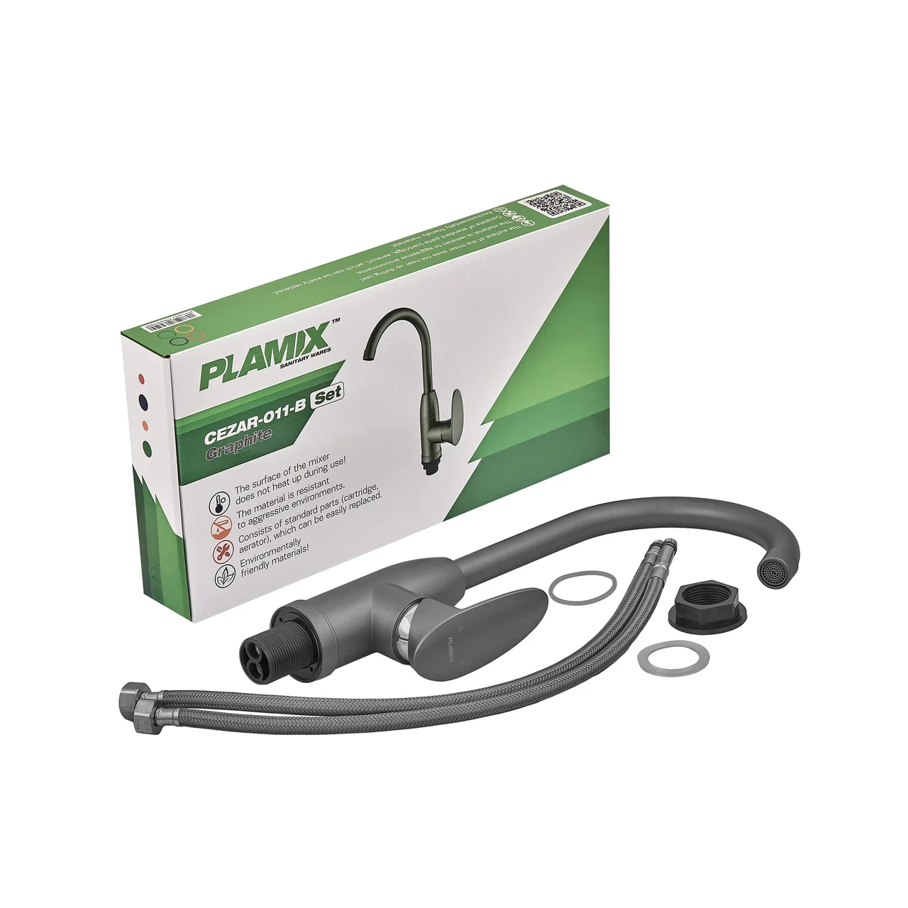 Змішувач для кухні Plamix CEZAR-011-B SET Graphite з підведенням - Зображення 4